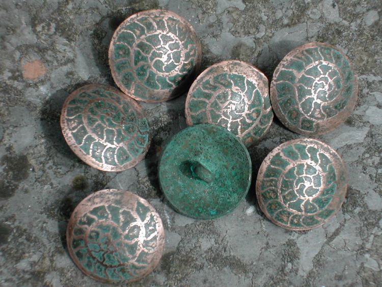 Etched copper buttons
