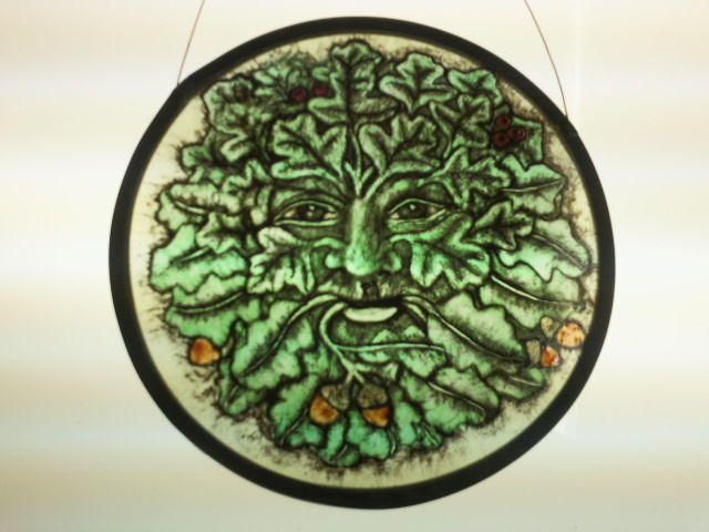 Green Man - traditional glass painting
